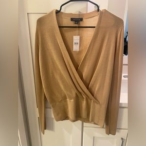 NWT ANN TAYLOR BROWN WRAP CROP SWEATER